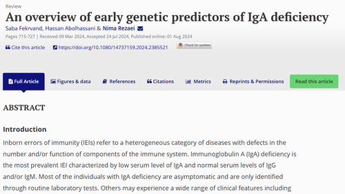 An Overview of Early Genetic Predictors of IgA Deficiency